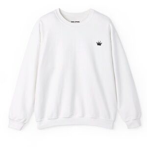 White Crewneck Sweater with Ribbed Cuffs